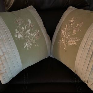 Vintage 2 Embroidered Sage Green & Beige Accent Pillows